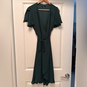 Dark Green Midi Wrap Dress